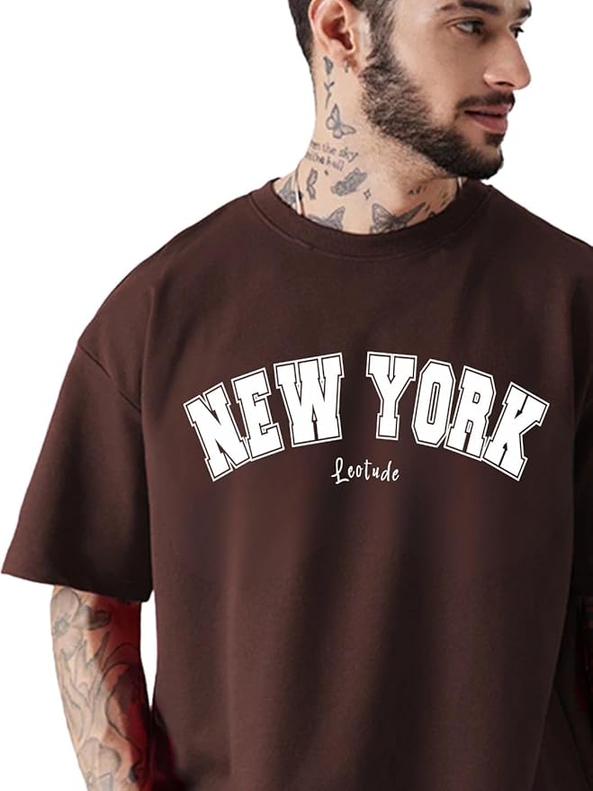 Printed Round Neck Drop Shoulder Oversized Tshirt for Man
