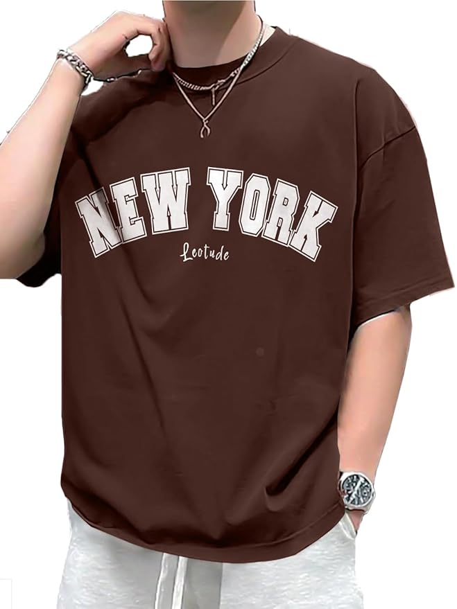 Printed Round Neck Drop Shoulder Oversized Tshirt for Man