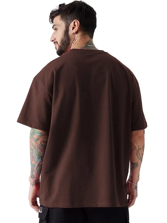 Printed Round Neck Drop Shoulder Oversized Tshirt for Man