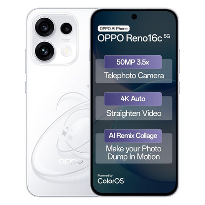 Oppo Reno16c 5G (Starry White, 8GB, 128GB) | 3D Design | 50MP 3.5X Telephoto Camera
