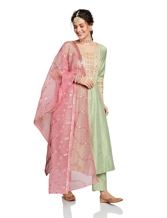 Myx Women's Embroidered Anarkali Kurta Set with Organza Dupatta