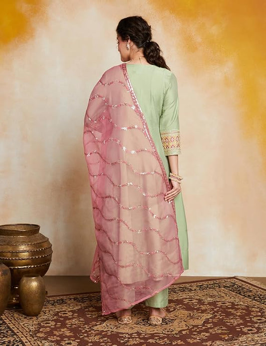Myx Women's Embroidered Anarkali Kurta Set with Organza Dupatta